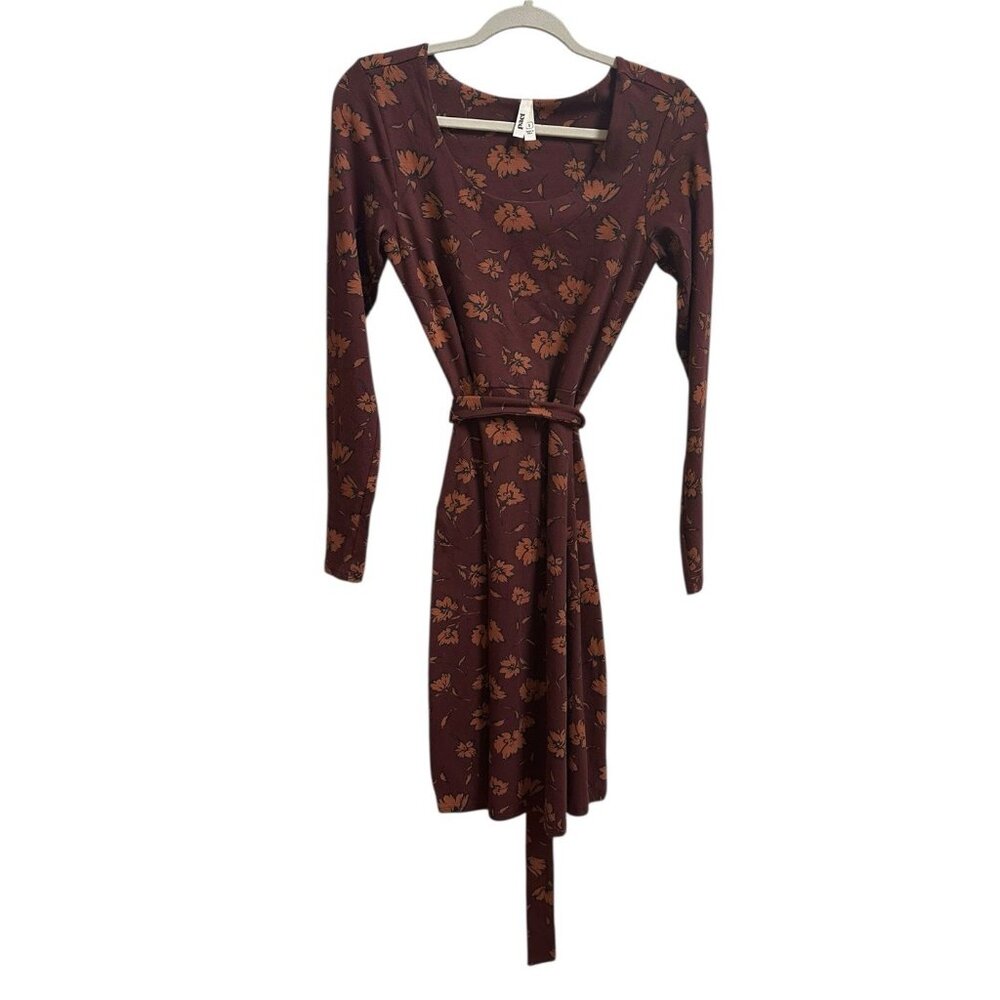 Pact Long Sleeve Midi Dress Organic Cotton Plum Floral Sz Small Belt Boho Fall